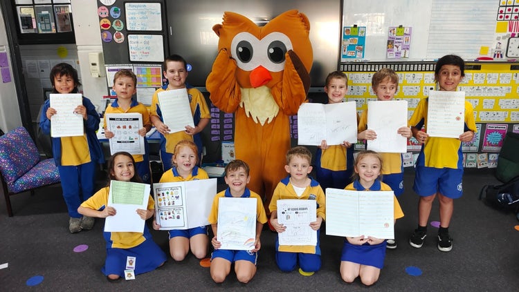 Our PBL mascot, Parky, visiting classrooms to promote positive behaviours.